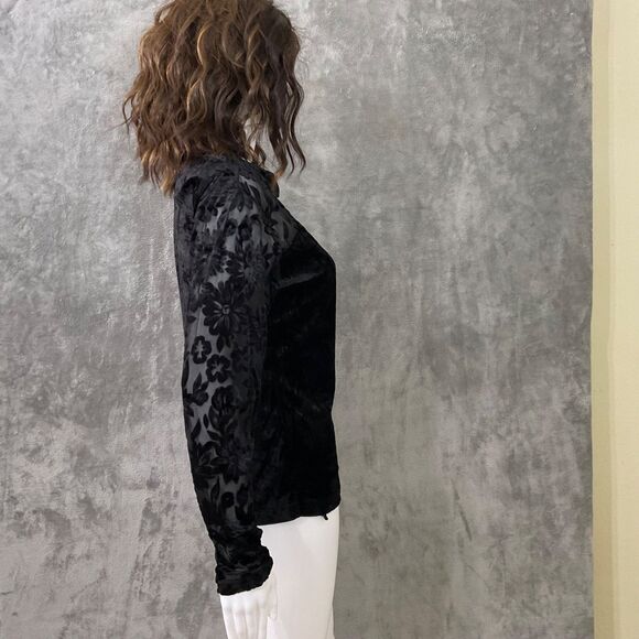 Vtg. Womens Velvet Burnout Top Size L Black Long Sleeve Witchy Whimsigoth Fairy - Picture 2 of 10